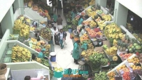 俯视水果市场全景人流穿梭市场高清实拍视频素材