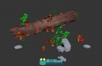 Q版木头长出菌类植物3D模型
