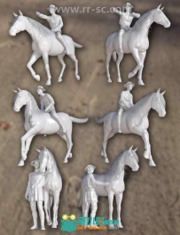 男性女性骑手与马的姿势3D模型合辑