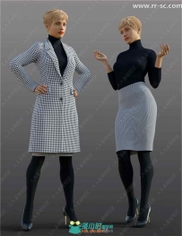 8种颜色女性大衣打底衫半身裙套装3D模型