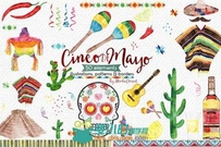 墨西哥五月五日节水彩装扮平面素材Cinco de Mayo