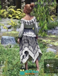 女性美丽时尚复古面料的连衣裙3D模型合辑