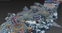 Q版仙侠风的雪地道观3D场景模型