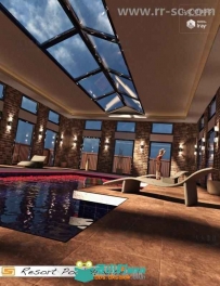 豪华的度假村游泳池场景环境3D模型合辑
