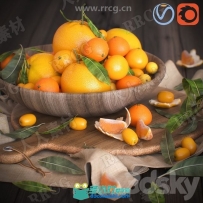 鲜美橙色橘子小柿子等水果蔬菜3D模型合集