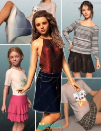 3种款式多种面料女性上衣连衣裙3D模型