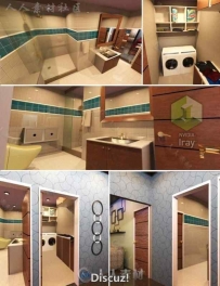 现代豪华时尚浴室和洗衣区3D模型合辑