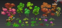 一套植物3D模型，竹子棕榈桃树枫树等一些花草3d模型