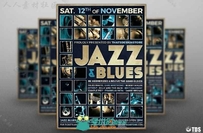时尚稳重蓝色爵士音乐节宣传海报PSD模板