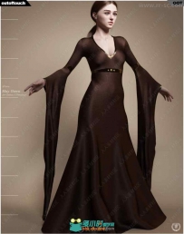 中世纪复古女性拖地长款礼服3D模型
