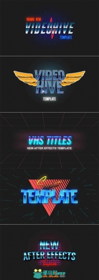 复古录像带游戏文字标题动画开场AE模板Videohive 5 VHS Title Opener Pack 2 1907...