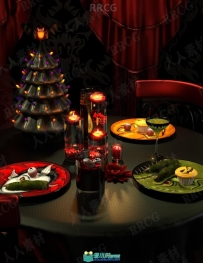 万圣节主题科幻恐怖烛光晚餐装饰道具3D模型合集