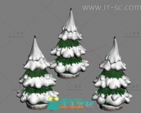 现实带雪的卡通松树3D模型
