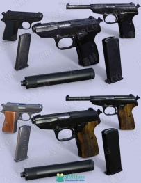 配件齐全战斗间谍手枪武器3D模型合集