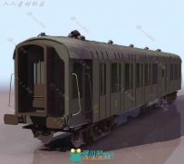 怀旧风老式绿皮火车3D车厢模型