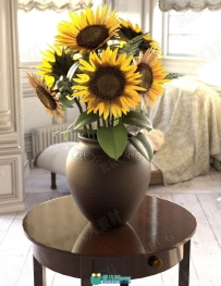 活力向日葵花卉花瓶装饰静物3D模型合集