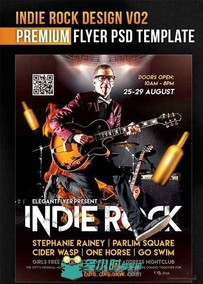 草根摇滚歌手演唱预告海报PSD模板Indie_Rock_Design_V02+Facebook_Cover_D001