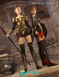 女性战士华丽性感的铠甲和武器3D模型合辑