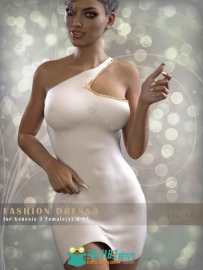 女性美丽的圆领单肩迷你连衣裙3D模型合辑