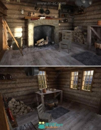 复古老式木屋室内设计3D模型合集