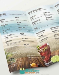 夏季海滩餐厅三折型饮料菜单PSD模版