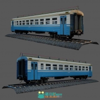 蓝白色火车车厢模型