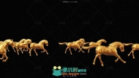 金色镀金马匹奔跑背景视频素材（带通道）