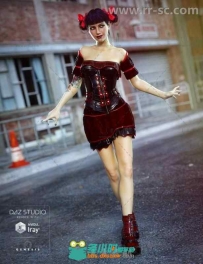 经典哥特式朋克女孩与服装套装3D模型合辑