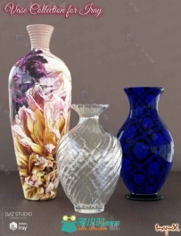 美丽优雅的玻璃陶瓷和金属花瓶3D模型合辑