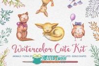 水彩卡通画合辑展示PSD模板watercolor cute kit