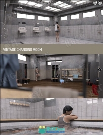 老式集体淋浴浴室更衣室环境场景3D模型合集