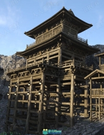 日系山顶东方神庙建筑3D模型合集