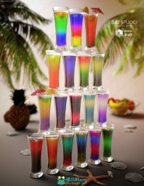 多组彩色渐变分层鸡尾酒3D模型