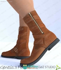 棕色皮质拉链短靴磨砂底面3D模型