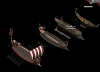 四艘古代战船3D模型下载