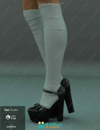 时尚个性粗跟女性高跟鞋与彩色长袜3D模型合集