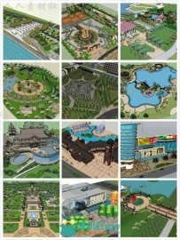 14个滨水广场公园sketchup模型库 园林景观设计资料