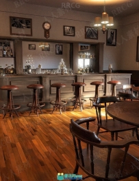 复古老式风格酒吧酒柜休闲区域3D模型合集