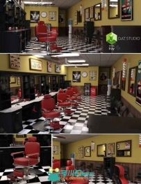 超精细的现代理发店场景和道具3D模型合辑