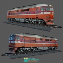 老式红色火车车头3D模型
