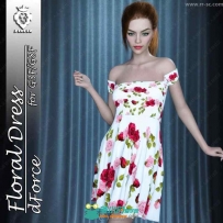 18款花纹图案女性一字领连衣裙3D模型