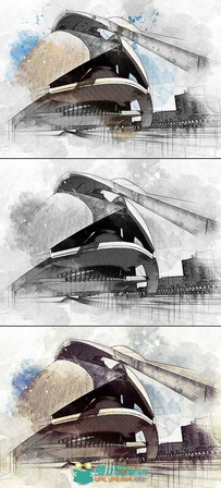 建筑效果图艺术展示特效PS动作graphicriver-18366722-architecture-sketch-art