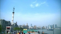 上海黄浦江畔街道快速人流大钟延时实拍素材