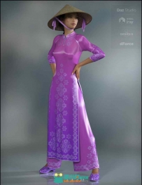 传统华丽越南女性服装3D模型合集