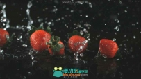 掉落水中的草莓溅起水花高清实拍视频素材