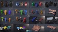 摄像头长椅垃圾桶消防栓室外物体模型道具UE4游戏素材资源