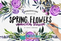 春季水彩花圈平面素材合辑Spring Flowers Watercolor Set