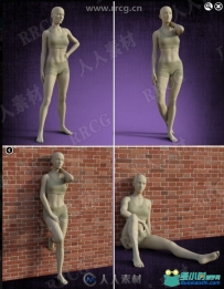 女性放松慵懒姿势3D模型合集