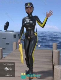 女性时尚美丽齐全的潜水装备3D模型合辑