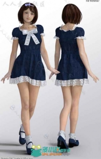 女性清新美丽的学生感连衣裙3D模型合辑
